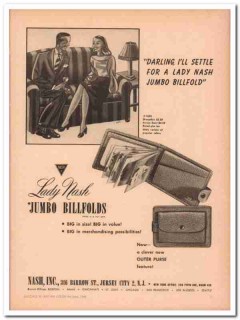 Nash Inc 1946 Vintage Ad Leather Lady Wallet Jumbo Billfold Darling