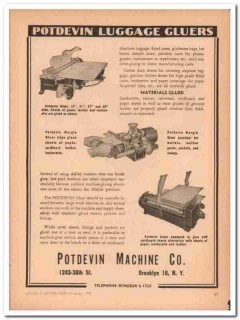 Potdevin Machine Company 1946 Vintage Ad Luggage Material Margin Gluer