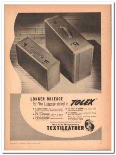 Textileather Corp 1946 Vintage Ad Luggage Tolex Longer Mileage Fine
