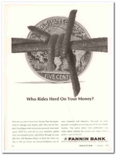 fannin bank 1967 rides herd money trust department manage vintage ad fannin bank 1967 rides herd money trust department manage vintage ad