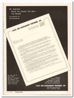 sales management personnel inc 1967 guarantee performance vintage ad