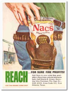 facs company 1967 reach nacs round corn chips snack food vintage ad