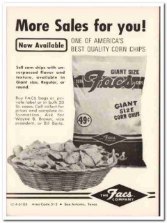 facs company 1967 quality giant size corn chips snack food vintage ad