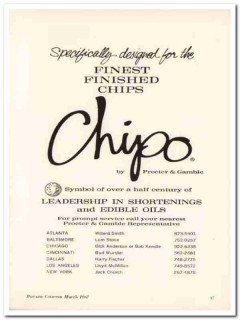 procter gamble company 1967 chipo finest finished chips vintage ad