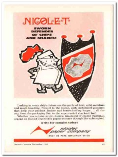 nicolet paper company 1968 defender chips snacks food bags vintage ad