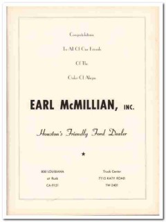 earl mcmillian inc 1953 houston friendly ford dealer cars vintage ad