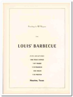 louis barbecue restaurant 1953 greetings houston ahepa food vintage ad