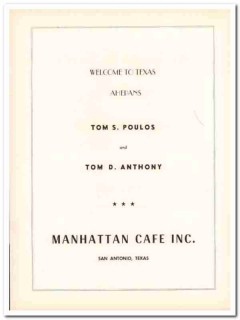 manhattan cafe inc 1953 tom poulos anthony san antonio tx vintage ad