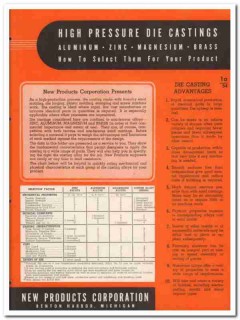 New Products Corp 1945 vintage metal catalog die castings pressure New Products Corp 1945 vintage metal catalog die castings pressure