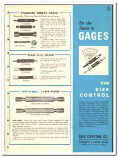 Size Control Company 1965 vintage industrial catalog gages thread pipe