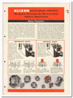 Spenser Thermostat Company 1946 vintage electrical catalog Klixon