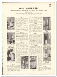 Robert Gillespie Company 1935 vintage elevator catalog ash hoist lift Robert Gillespie Company 1935 vintage elevator catalog ash hoist lift