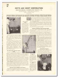 Potts Ash Hoist Corp 1935 vintage elevator catalog lift electric hand Potts Ash Hoist Corp 1935 vintage elevator catalog lift electric hand