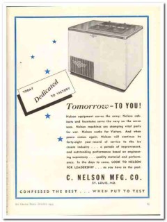 C Nelson Mfg Company 1943 vintage ad ice cream dedicated victory