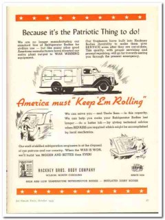 Hackney Bros Body Company 1943 vintage ad truck ice cream Patriotic