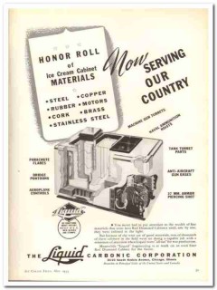 Liquid Carbonic Corp 1943 vintage ad ice cream cabinet materials