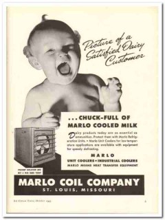 Marlo Coil Company 1943 vintage ad ice cream dairy milk coolers baby Marlo Coil Company 1943 vintage ad ice cream dairy milk coolers baby