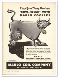 Marlo Coil Company 1943 vintage ad ice cream dairy coolers cow-fresh Marlo Coil Company 1943 vintage ad ice cream dairy coolers cow-fresh