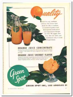 Green Spot Inc 1944 vintage ad ice cream orange juice sherbet quality