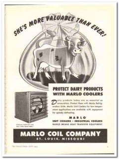 Marlo Coil Company 1944 vintage ad ice cream dairy coolers valuable Marlo Coil Company 1944 vintage ad ice cream dairy coolers valuable