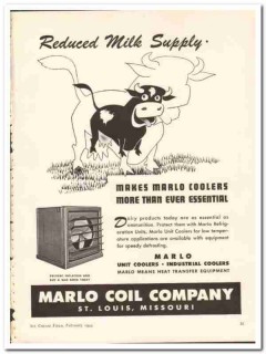 Marlo Coil Company 1944 vintage ad ice cream coolers milk supply Marlo Coil Company 1944 vintage ad ice cream coolers milk supply