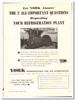 York Corp 1944 vintage ad ice cream refrigeration plant questions