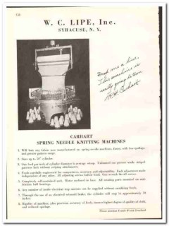 W C Lipe Inc 1938 vintage textile ad Carhart knitting machine spring