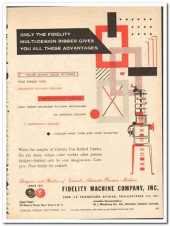 Fidelity Machine Company 1954 vintage textile ad ribber multi-design