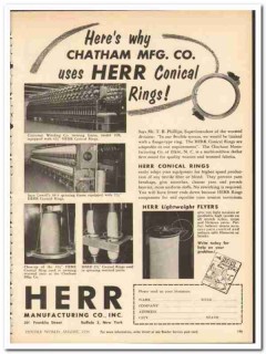 Herr Mfg Company 1954 vintage textile ad Chatham Phillips conical ring
