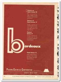 Pharma Chemical Corp 1954 vintage textile ad Bordeaux Pharmasol Carbic Pharma Chemical Corp 1954 vintage textile ad Bordeaux Pharmasol Carbic