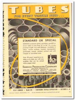 Sonoco Products Company 1954 vintage textile ad paper tubes spiral Sonoco Products Company 1954 vintage textile ad paper tubes spiral