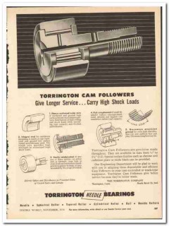 Torrington Company 1954 vintage industrial ad Cam Followers textile