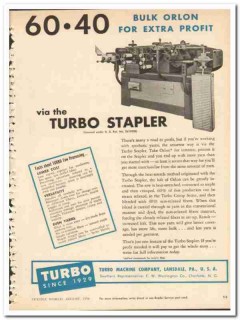Turbo Machine Company 1954 vintage textile ad Bulk Orlon turbo stapler