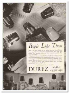 General Plastics Inc 1935 vintage ad Durez molded jigger caps whiskey