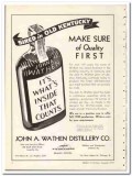 John A Wathen Distillery Company 1935 vintage whiskey ad quality first