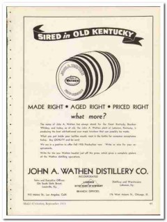 John A Wathen Distillery Company 1935 vintage whiskey ad aged right