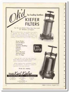 Karl Kiefer Machine Company 1935 vintage whiskey ad filters bottlers