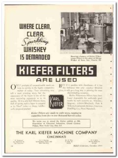 Karl Kiefer Machine Company 1935 vintage whiskey ad filters sparkling