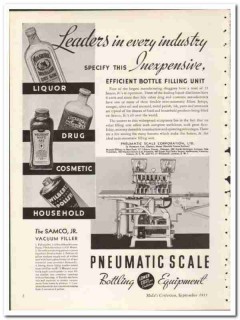 Pneumatic Scale Corp 1935 vintage glass ad bottle filling vacuum Samco