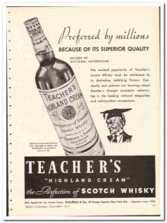 Wm Teacher Sons Ltd 1935 vintage whiskey ad Scotch preferred millions