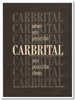 Parke Davis Company 1959 vintage medical ad Carbrital sleep