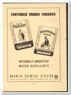 Sun Chemical Corp 1949 vintage ad water repellent fabric Warwick