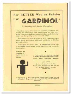 Gardinol Corp 1938 vintage chemical ad woolen fabrics dyeing scouring Gardinol Corp 1938 vintage chemical ad woolen fabrics dyeing scouring