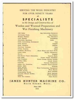James Hunter Machine Company 1938 vintage textile ad woolen worsted James Hunter Machine Company 1938 vintage textile ad woolen worsted