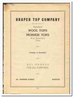 Draper Top Company 1948 vintage textile ad wool mohair standard