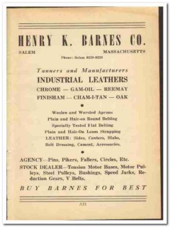 Henry K Barnes Company 1948 vintage textile ad Industrial Leathers