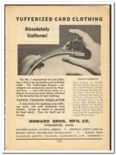 Howard Bros Mfg Company 1948 vintage textile ad Tufferized Card Cloth Howard Bros Mfg Company 1948 vintage textile ad Tufferized Card Cloth
