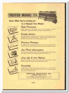 Foster Machine Company 1952 vintage textile ad Filament Yarn Winder