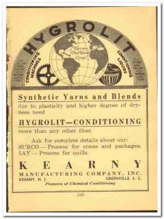 Kearny Mfg Company 1952 vintage textile ad Hygrolit Conditioning Surco Kearny Mfg Company 1952 vintage textile ad Hygrolit Conditioning Surco
