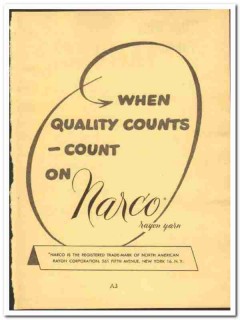 North American Rayon Corp 1952 vintage textile ad Narco yarn quality North American Rayon Corp 1952 vintage textile ad Narco yarn quality